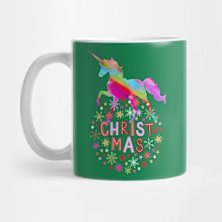 Christmas rainbow unicorn horse (holiday wreath) Mug